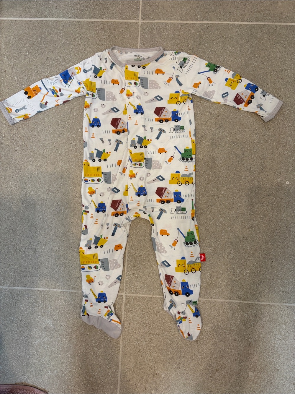 Magnetic Me Construction Print Footed One-Piece for 6-9 months